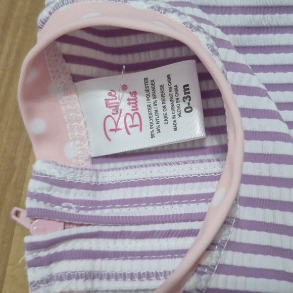 Rufflebutts Seersucker Long Sleeve Rash Guard One Piece 0-3 months - Picture 4 of 6